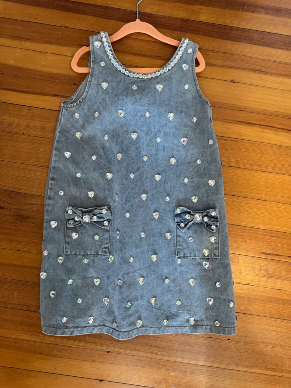 Lola and the Boys Denim Heart Sequin Pocket Dress for Girls